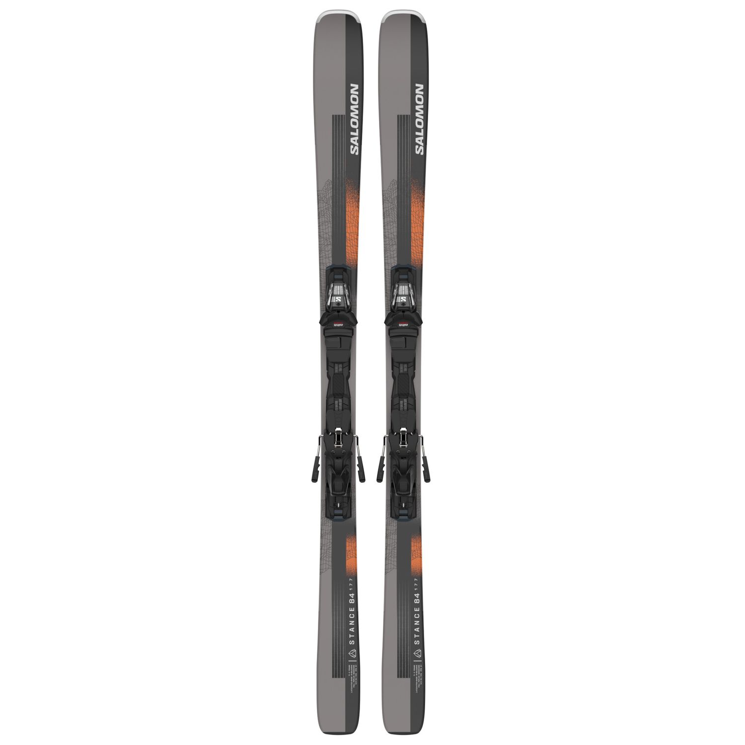 SALOMON UNISEX E STANCE 84 + M12 GW F90 B DOWNHILL SKIS 24, Color: BLACK/NEON ORANGE/DOVE, Size: 169