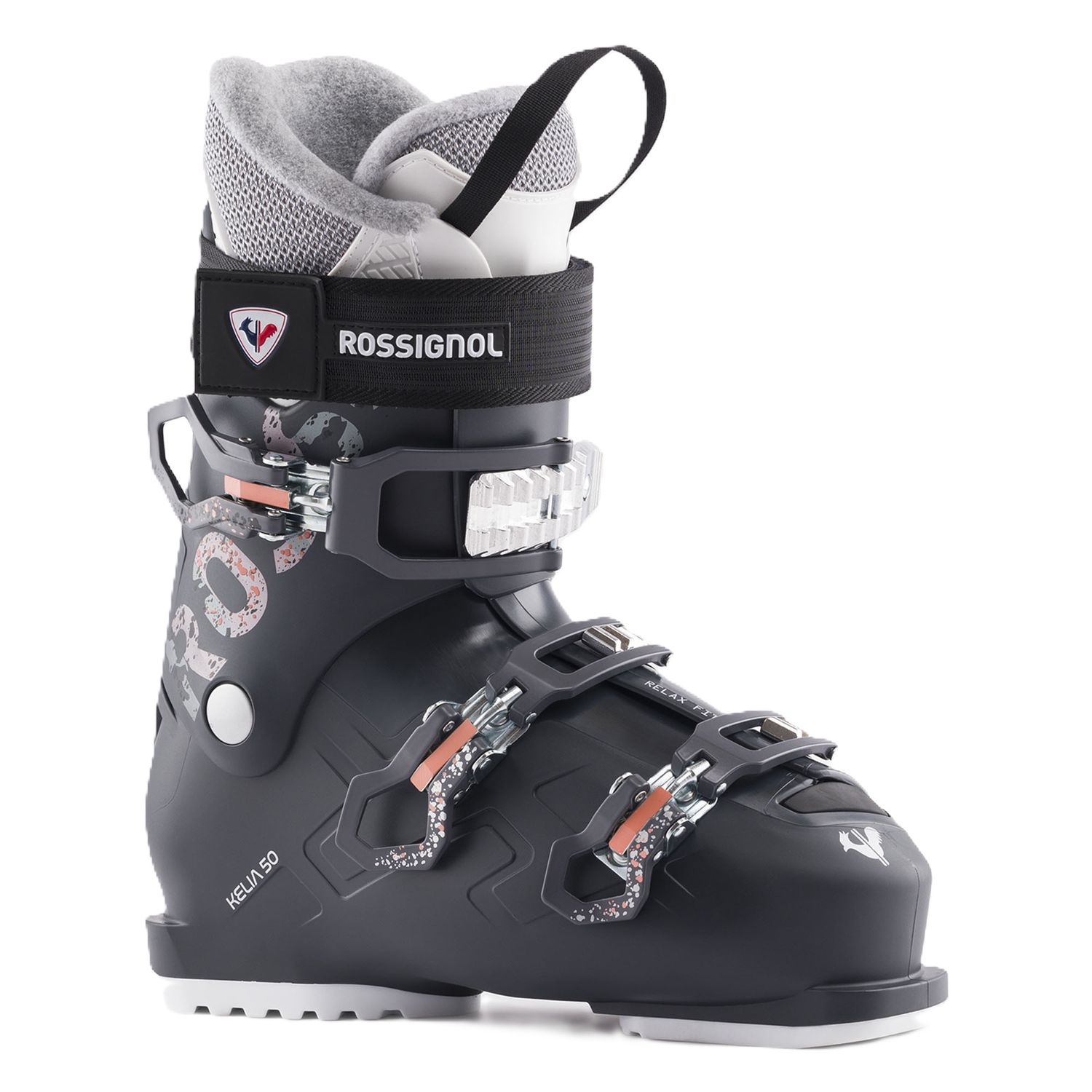 ROSSIGNOL WOMENS KELIA 50 DOWNHILL SKI BOOT, Color: DARK IRON, Size: 24.5