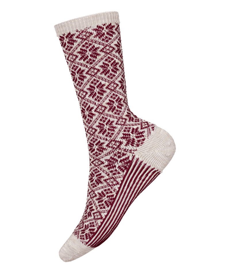 SMARTWOOL UNISEX EVERYDAY TRADITIONAL SNOWFLAKE CREW SOCKS 24, Color: MOONBEAM, Size: SMALL