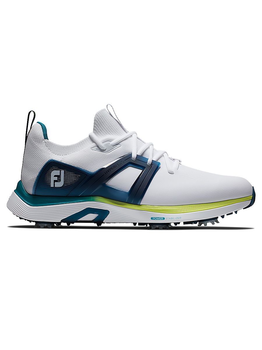 FOOTJOY MENS HYPERFLEX SPIKED GOLF SHOES 24, Color: WHITE/LIME/NAVY, Size: 9