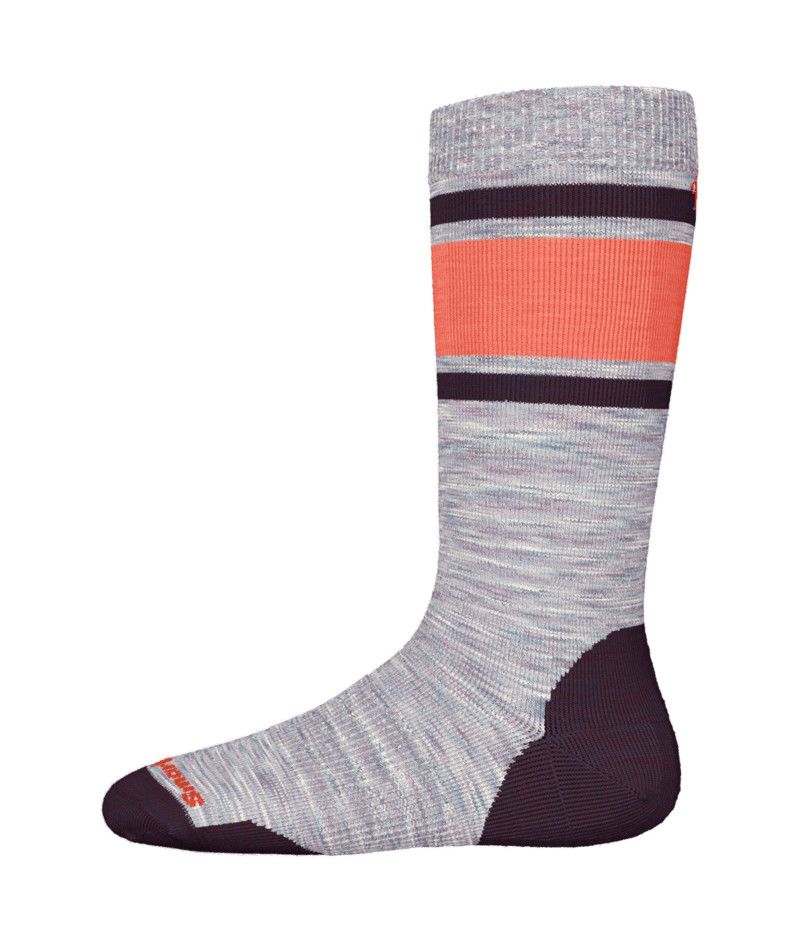 SMARTWOOL YOUTH WINTERSPORT FULL CUSHION STRIPE OTC SOCKS 24, Color: PURPLE ECLIPSE HEATHER, Size: MEDIUM