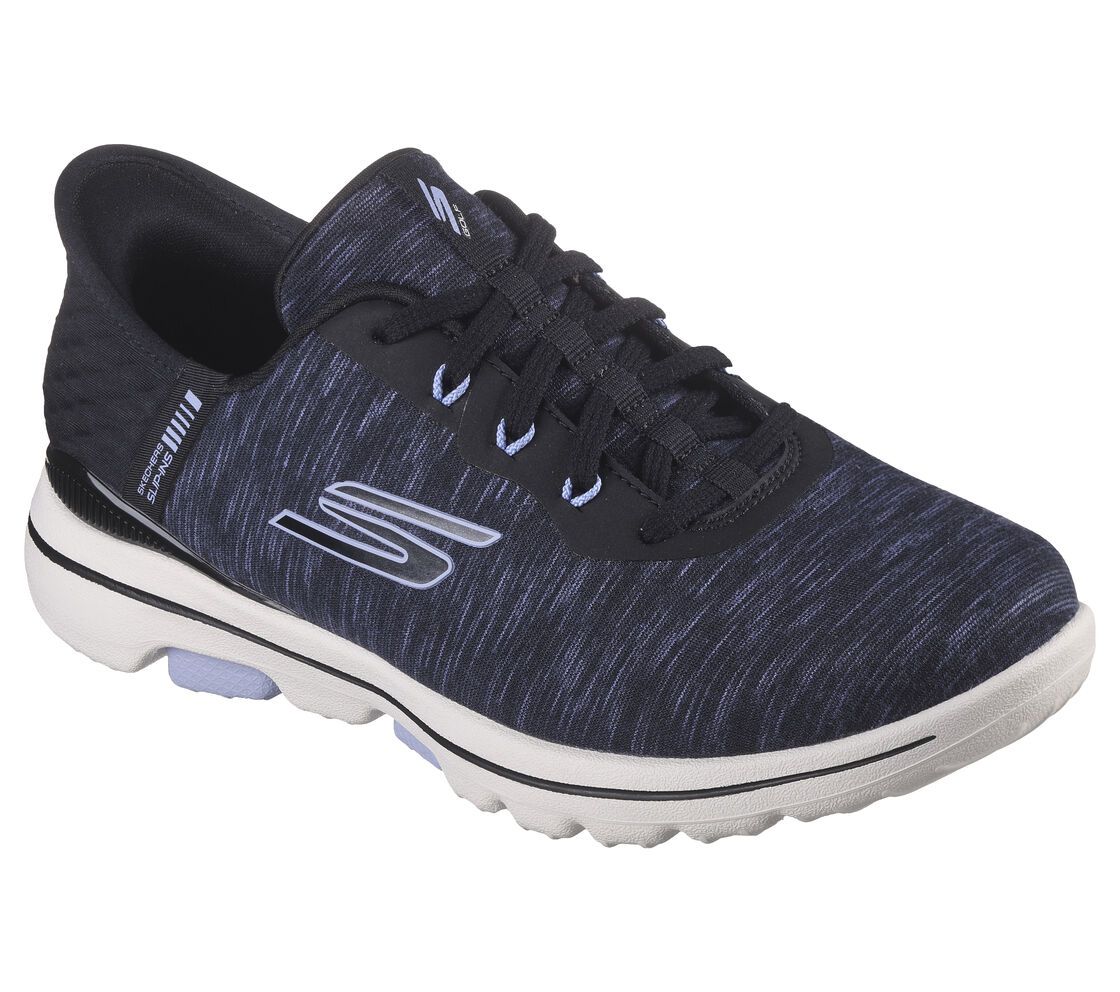 MAIN IMAGE OF SKECHERS WOMENS GO GOLF WALK 5 SLIP INS SPIKELESS GOLF SHOES IN BLACK/LAVENDER 6