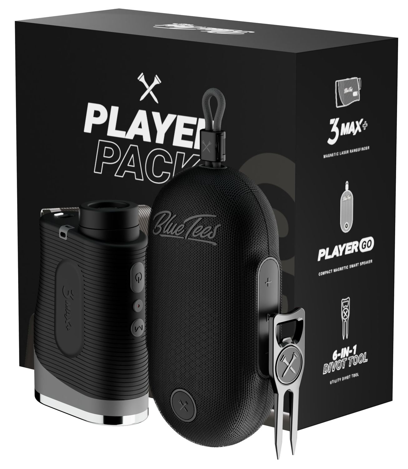 MAIN IMAGE OF BLUE TEES PLAYER PACK GO (SERIES 3 MAX+, PLAYER GO SPEAKER, DIVOT TOOL) IN BLACK