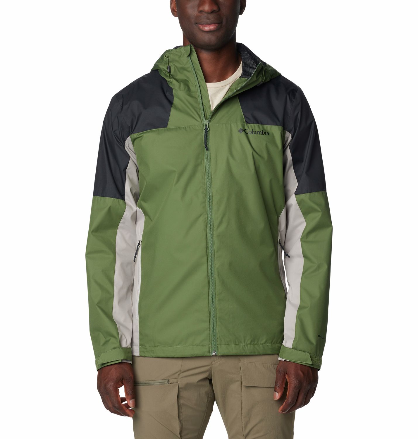 COLUMBIA MENS INNER LIMITS III RAIN JACKET 24, Color: CANTEEN/BLACK/FLINT GREY, Size: SMALL