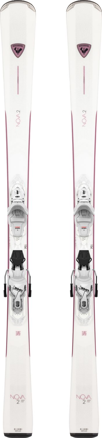 ROSSIGNOL WOMENS NOVA 2 W/ XP10 GW DOWNHILL SKIS 26, Color: WHITE/PINK/SPARKLE, Size: 146