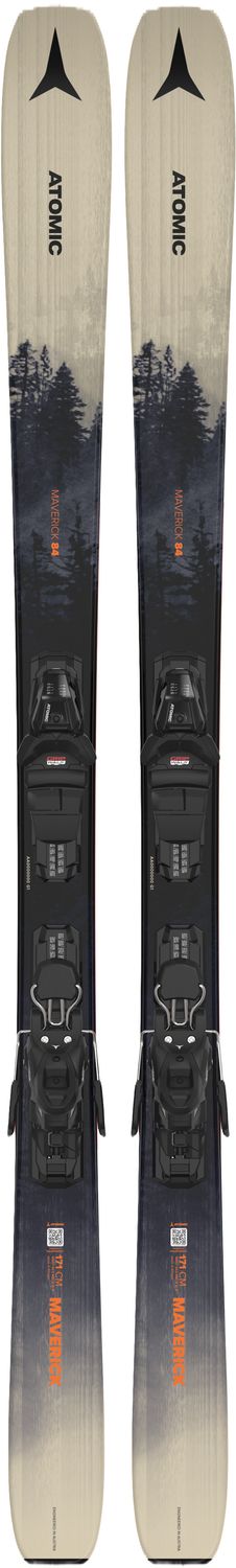 ATOMIC UNISEX MAVERICK 84 + M 10 GW DOWNHILL SKIS 25, Color: BLACK/CREAM/GREY, Size: 153