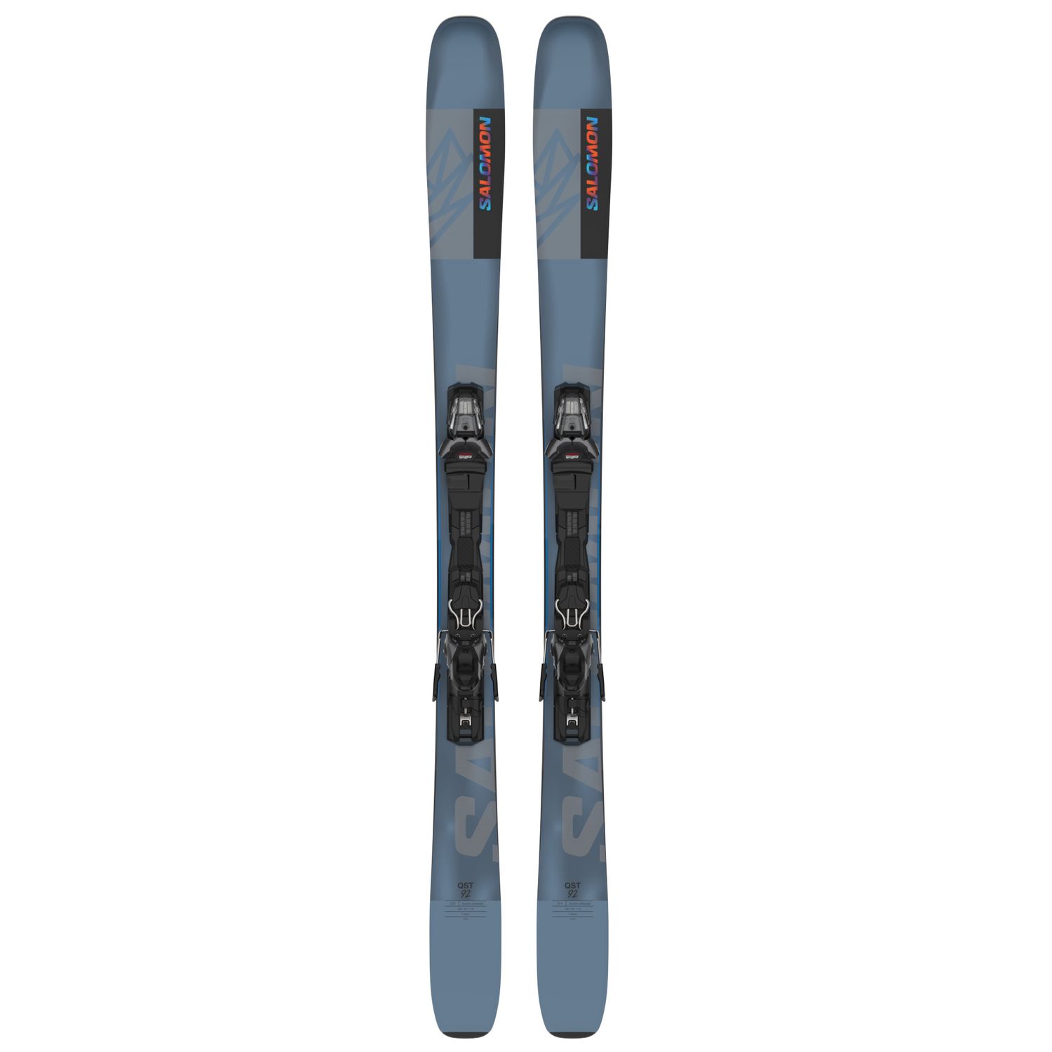 SALOMON UNISEX E QST 92 + M11 GW L100 DOWNHILL SKIS 25, Color: COPEN BLUE/ORANGE/PURPLE, Size: 160