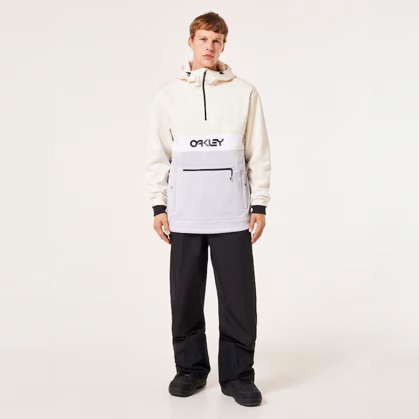 MAIN IMAGE OF OAKLEY MENS TNP NOSE GRAB SOFTSHELL HOODIE IN LUNAR ROCK/ARCTIC WHITE SMALL