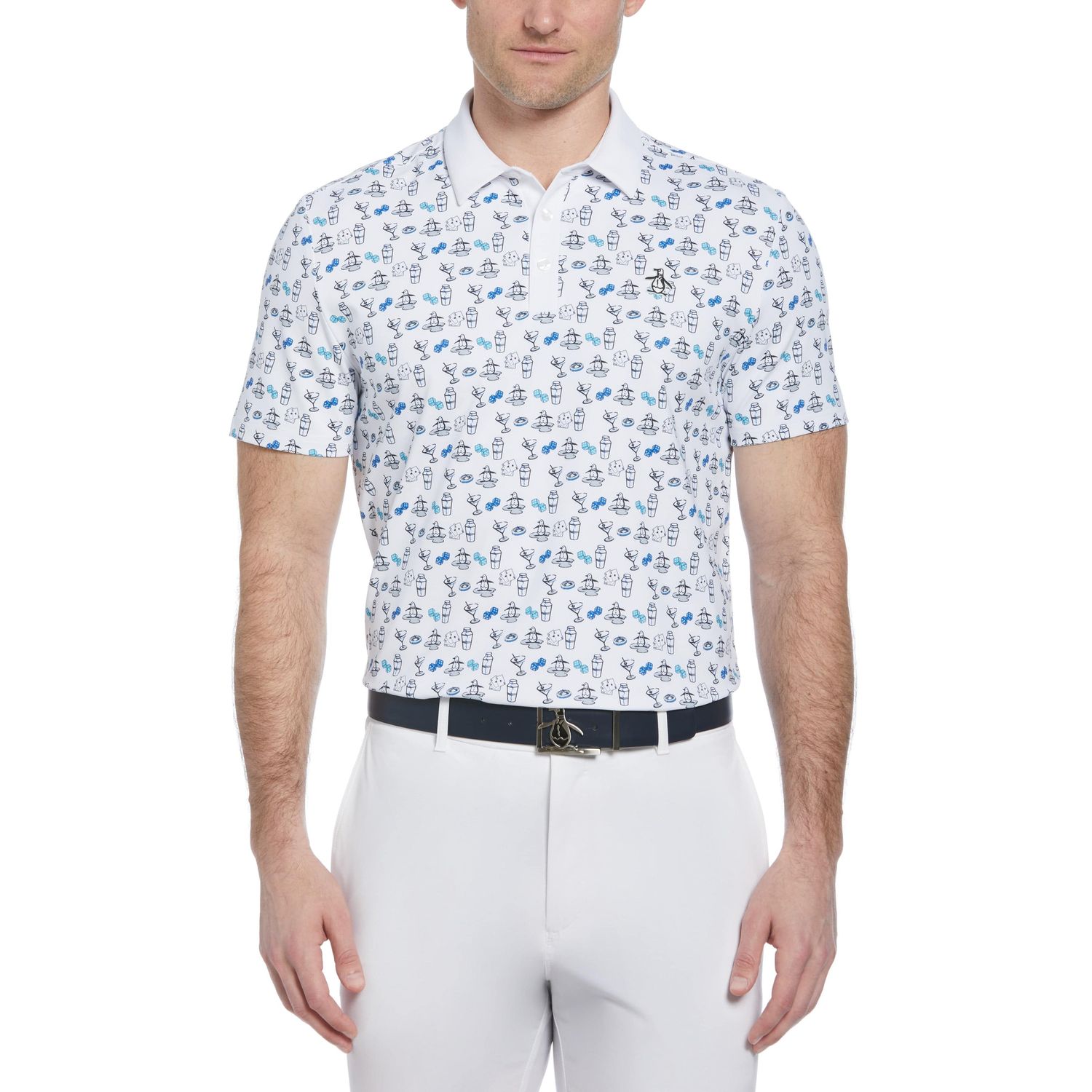 PENGUIN MENS THE PLAYER ALL-OVER PRINT POLO 24, Color: BRIGHT WHITE, Size: SMALL