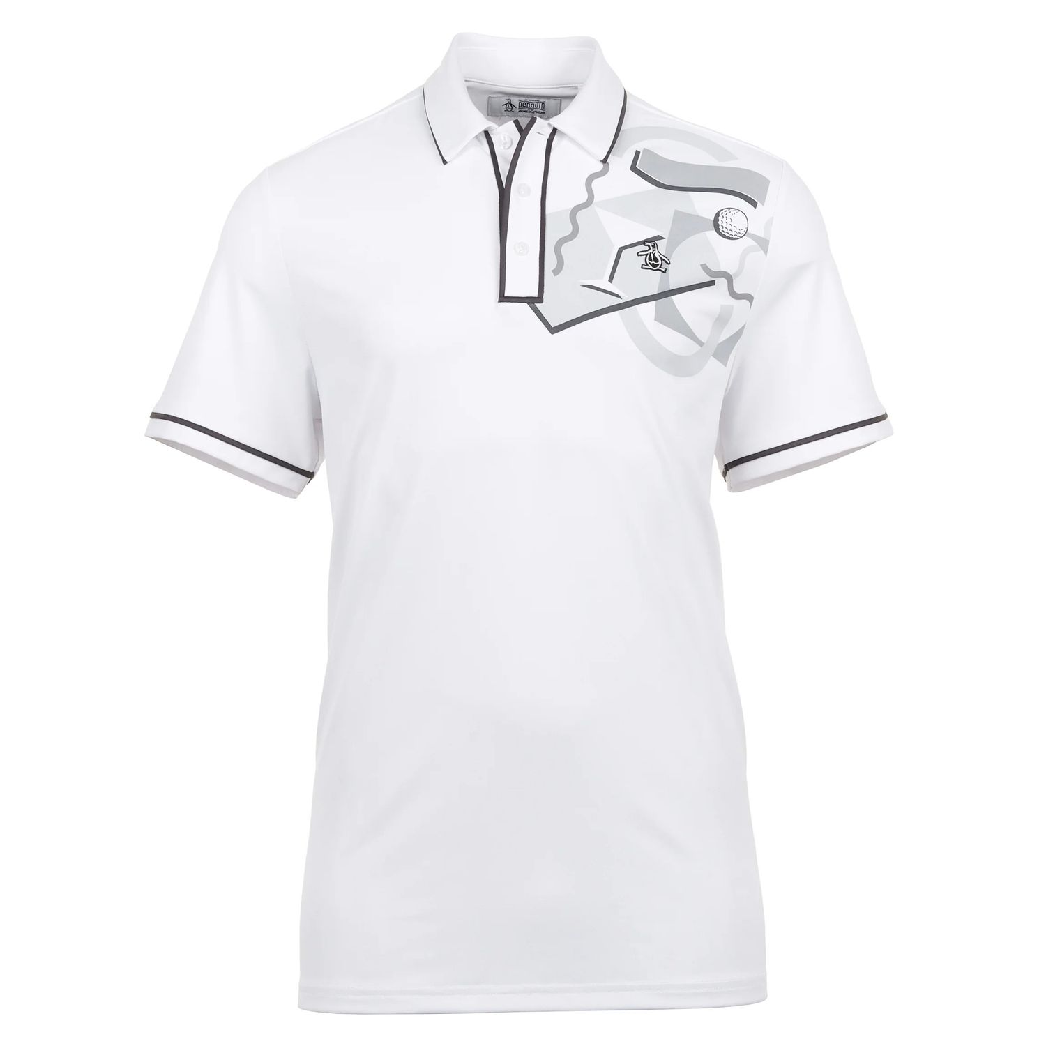 PENGUIN MENS ABSTRACT 80&#39;S CHEST PRINT POLO 24, Color: BRIGHT WHITE, Size: SMALL
