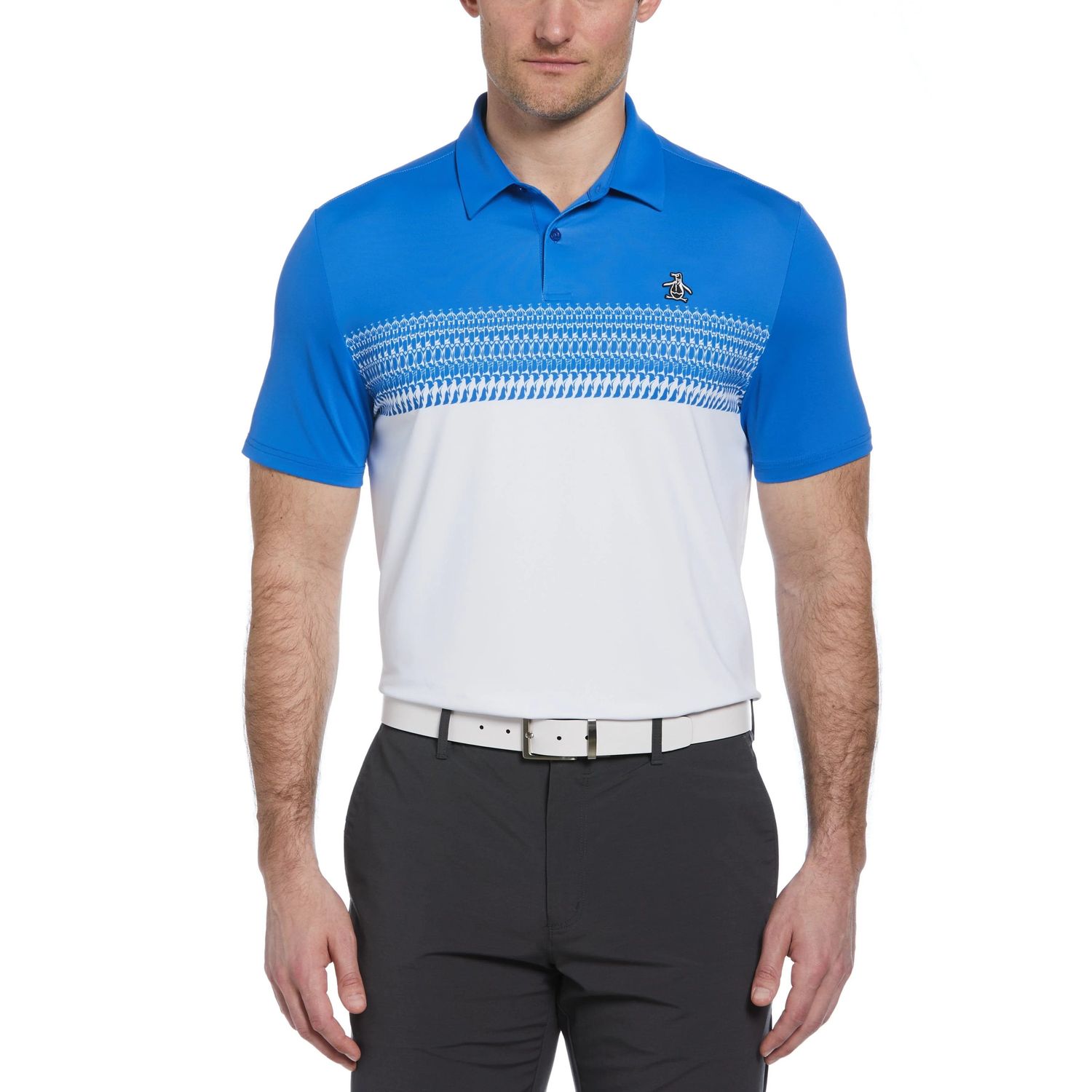 PENGUIN MENS ENGINEERED NOVELTY STRIPE BLOCKED PRINT POLO 24, Color: NEBULAS, Size: SMALL