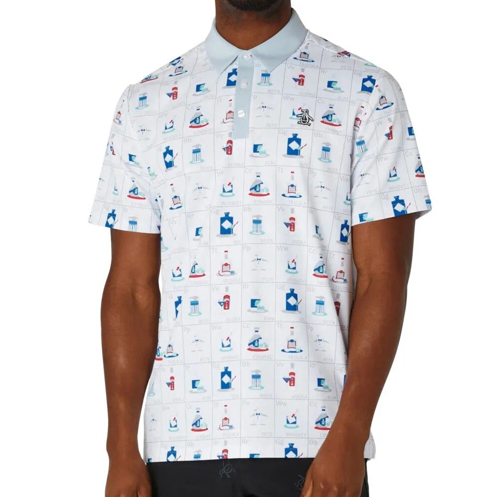 PENGUIN MENS PETE&#39;S FLASH CARDS PRINT POLO 24, Color: BRIGHT WHITE, Size: SMALL