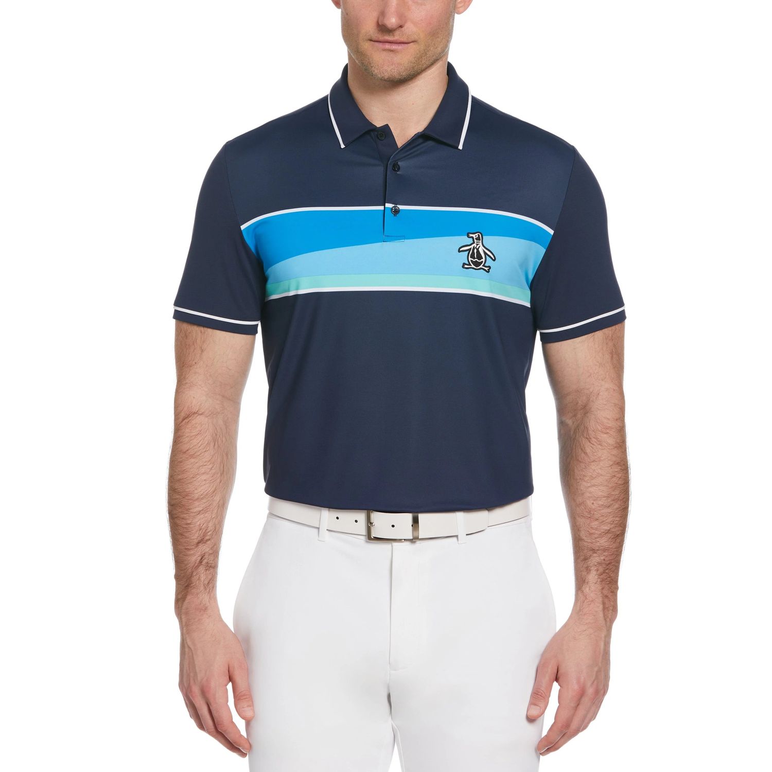 PENGUIN MENS ENGINEERED 80&#39;S CHEST BLOCK POLO 24, Color: BLACK IRIS, Size: SMALL