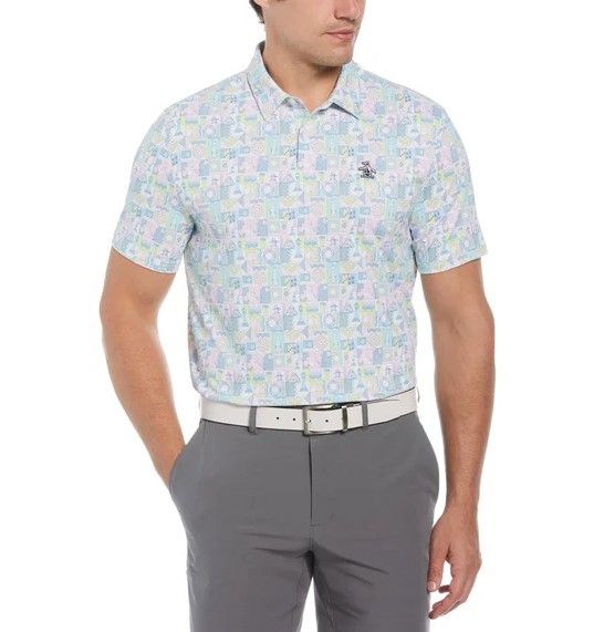 PENGUIN MENS PETE&#39;S GAME GRID PRINT POLO 24, Color: BRIGHT WHITE, Size: XL