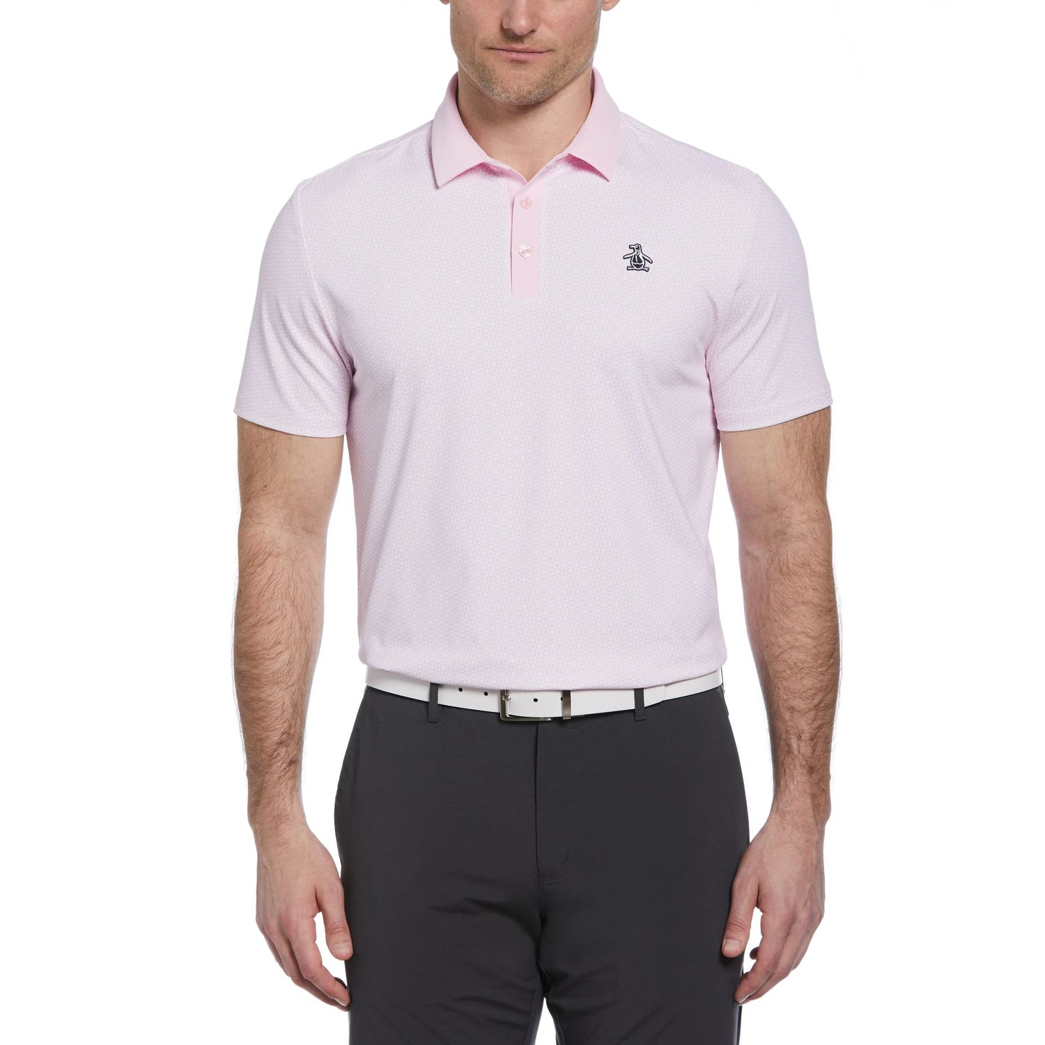 PENGUIN MENS ALL-OVER RETRO MICRO FLORAL PRINT POLO 24, Color: GELTATO PINK, Size: SMALL