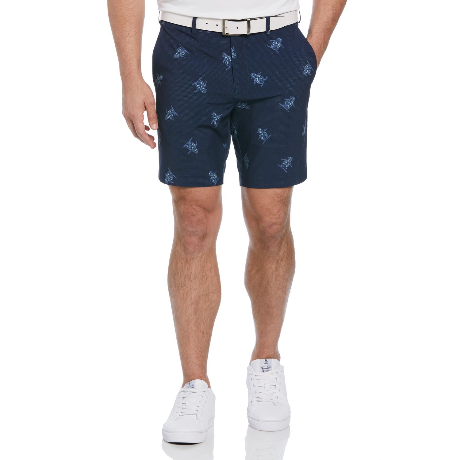 PENGUIN MENS ALL-OVER 60&#39;S FLORAL PETE CROSSOVER SHORT 24, Length: 8&quot;, Size: 30, Color: BLACK IRIS