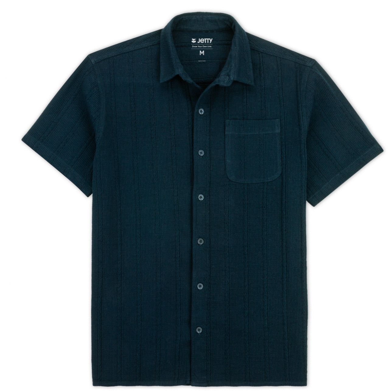 MAIN IMAGE OF JETTY MENS BREEZE JACQUARD SHORT SLEEVE SHIRT IN NAVY MEDIUM WITH BREATHABLILITY