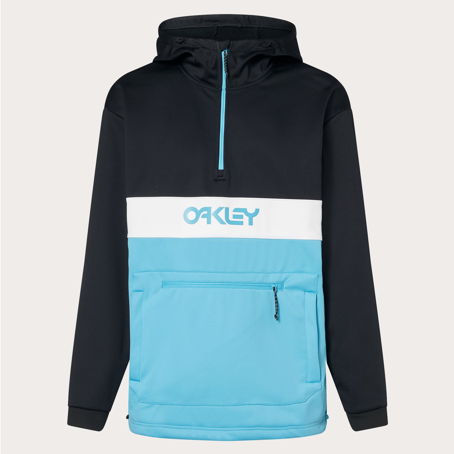 OAKLEY MENS TNP NOSE GRAB SOFTSHELL HOODIE 24, Color: BLACK/BRIGHT BLUE, Size: SMALL