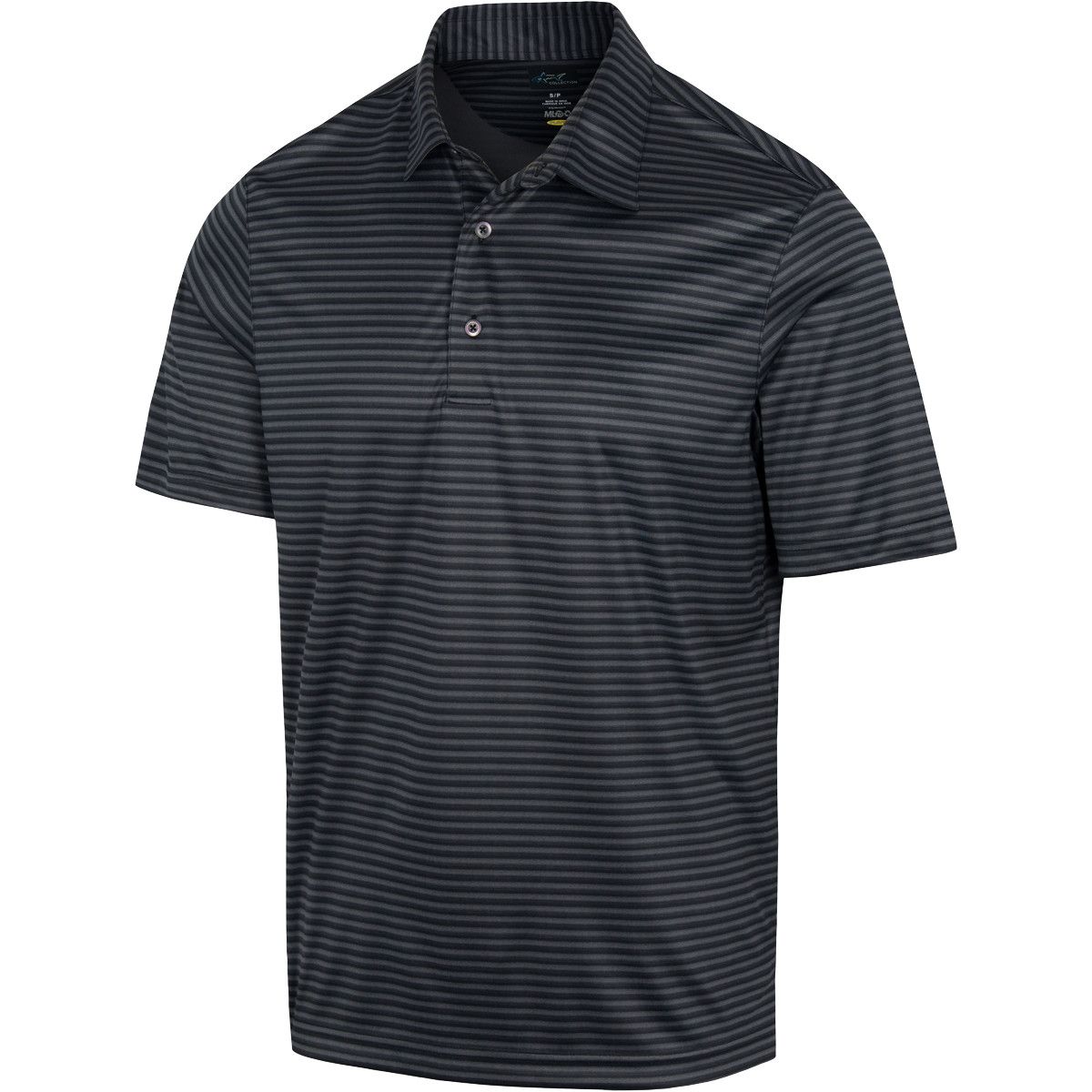 GREG NORMAN MENS ML75 RECYCLED MICROLUX THREE TONE STRIPE POLO 24, Color: BLACK HEATHER, Size: SMALL