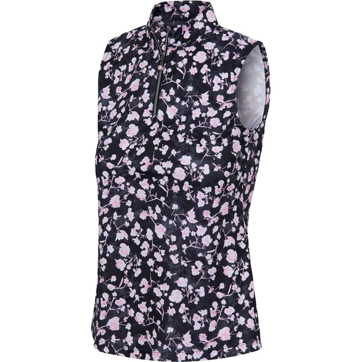 GREG NORMAN WOMENS BLOSSOM SLEEVELESS POLO 24, Color: BLACK, Size: XS