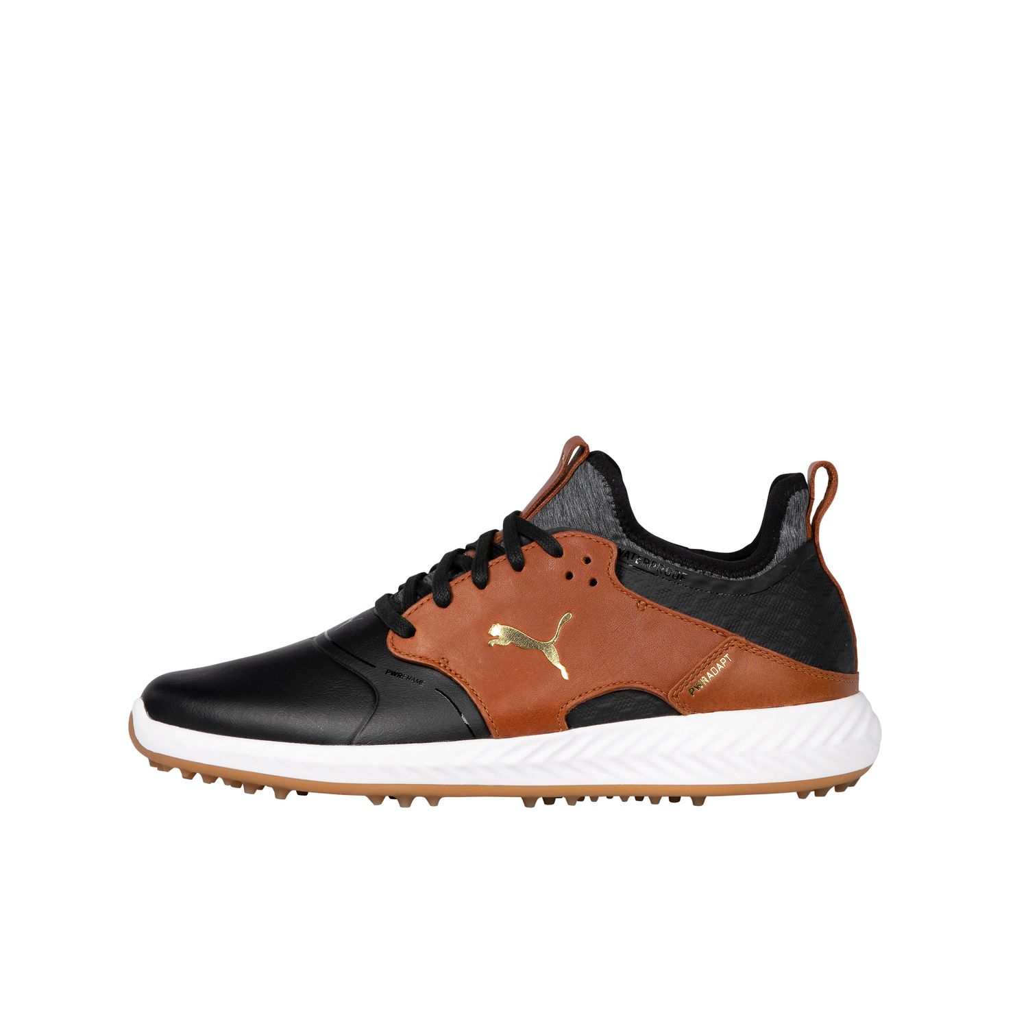 PUMA MENS IGNITE POWERADAPT CAGED CRAFTED GOLF SHOES 24, Color: PUMA BLACK/LEATHER BROWN, Size: 10