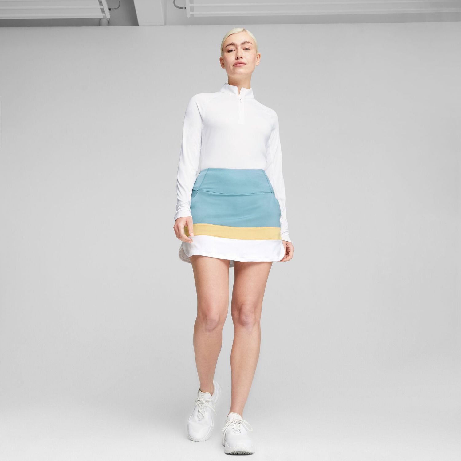PUMA WOMENS POWERMESH COLORBLOCK SKIRT 24, Color: BOLD BLUE/FLAXEN, Size: XS
