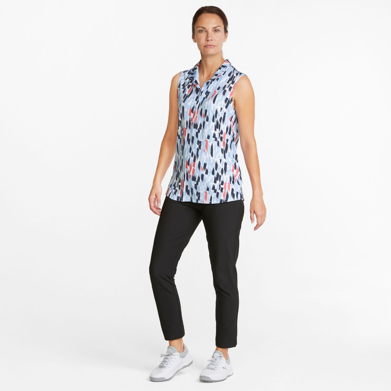 PUMA WOMENS CLOUDSPUN THREE BRUSH SLEEVELESS POLO 24, Color: SERENITY/RAPTURE ROSE, Size: XXL