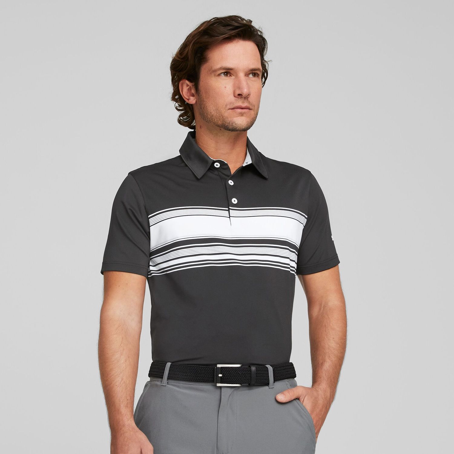 PUMA MENS MATTR GRIND POLO 24, Color: PUMA BLACK/BRIGHT WHITE, Size: SMALL
