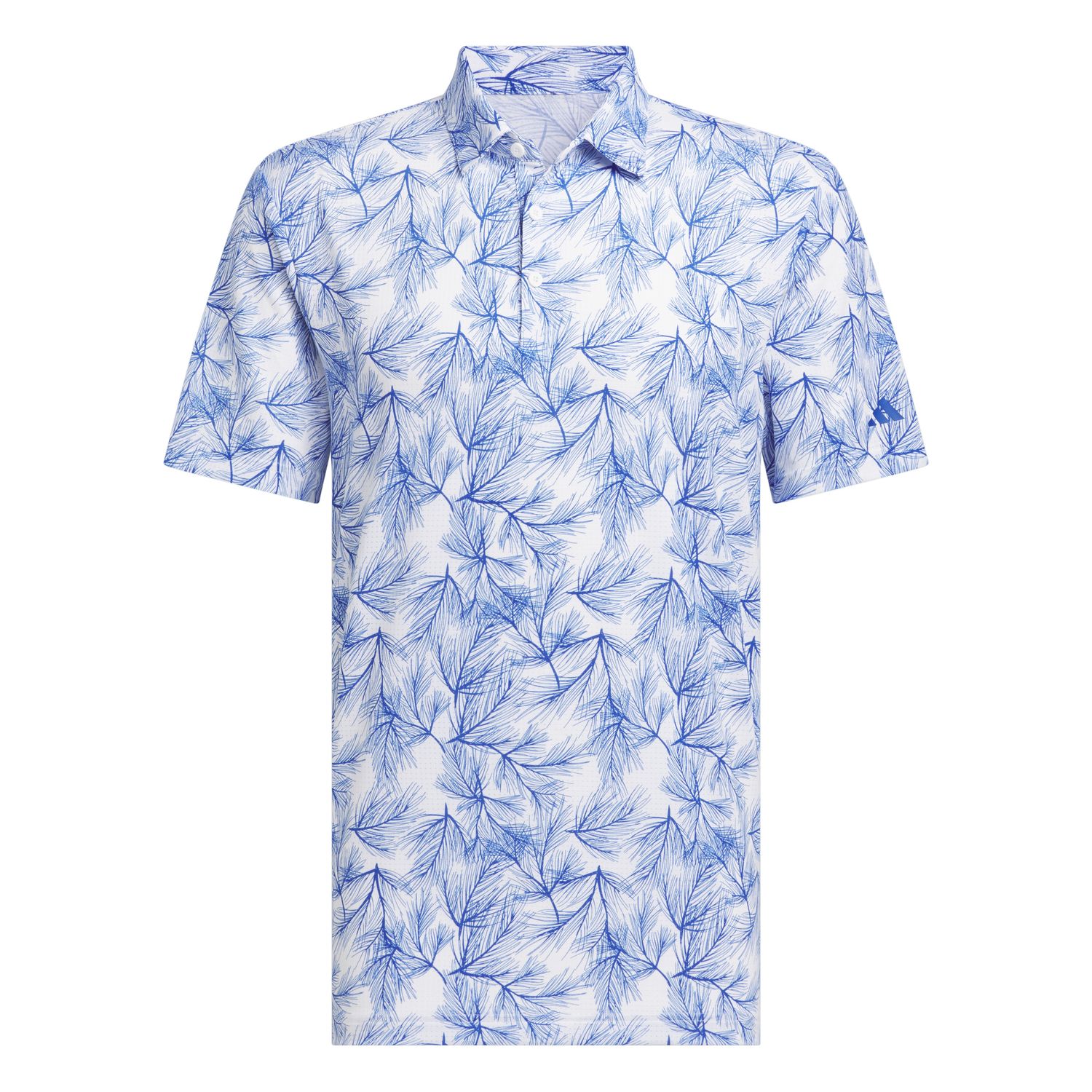 ADIDAS MENS ULTIMATE365 PINE PRINTED POLO 24, Color: WHITE/ROYAL BLUE, Size: SMALL