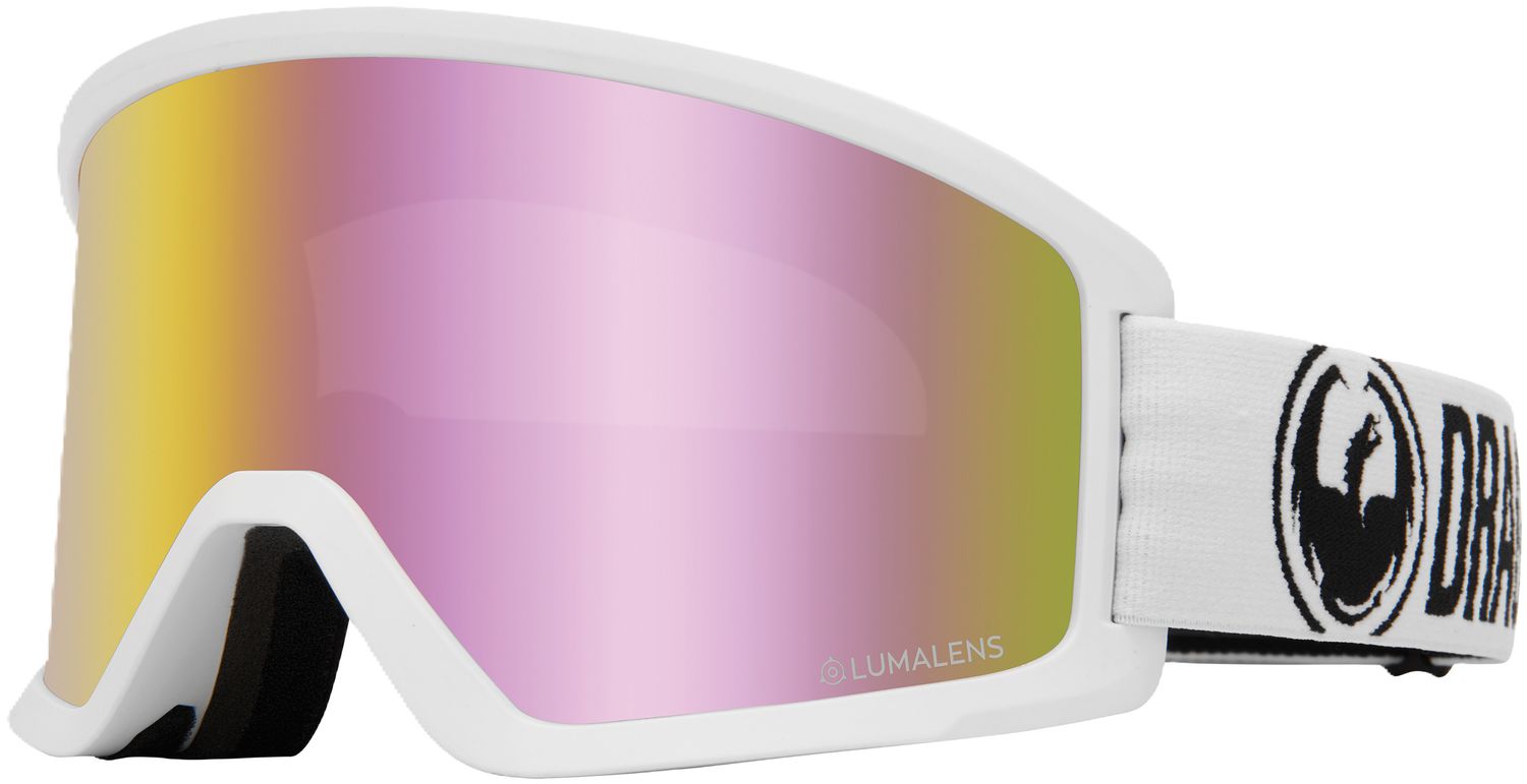 DRAGON UNISEX DX3 OTG BASE ION LOW BRIDGE GOGGLES 24, Frame Color: WHITE, Lens Color: LUMALENS PINK ION