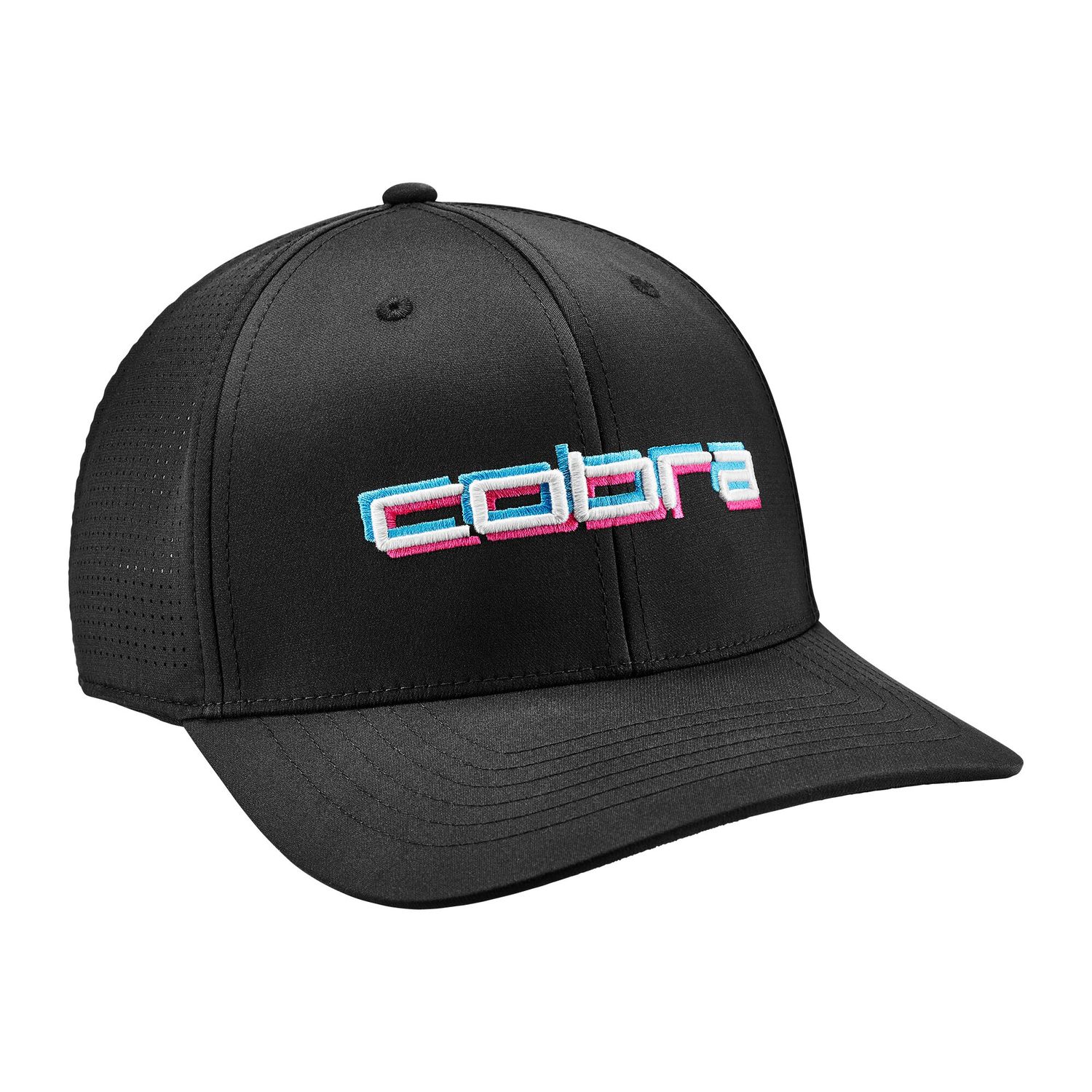 MAIN IMAGE OF COBRA MENS 3D TOUR HAT IN PUMA BLACK/BRIGHT AQUA ADJUSTABLE WITH BREATHABILITY