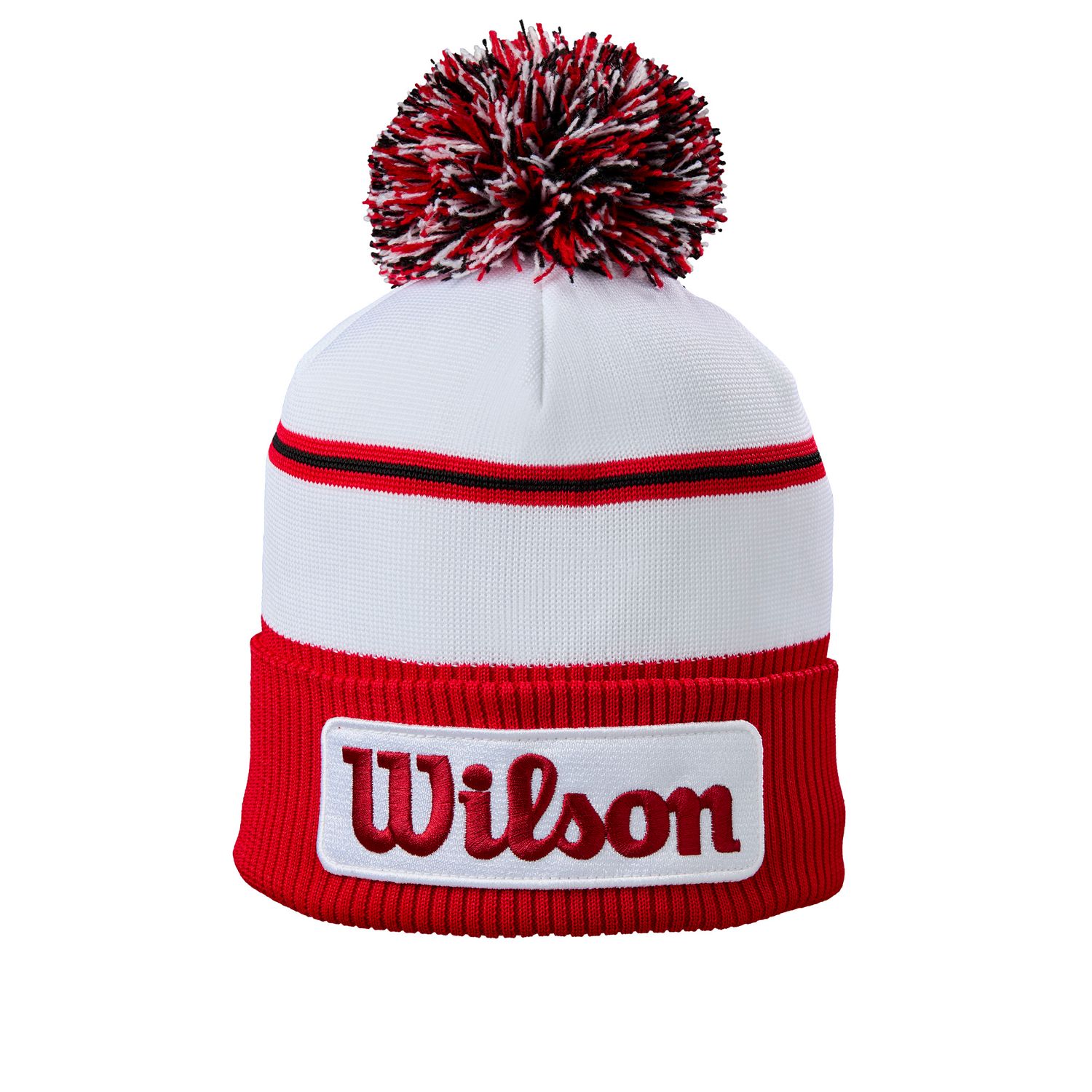 MAIN IMAGE OF WILSON MENS TOUR BEANIE HAT IN WHITE/RED O/S WITH INNER FLEECE LINING