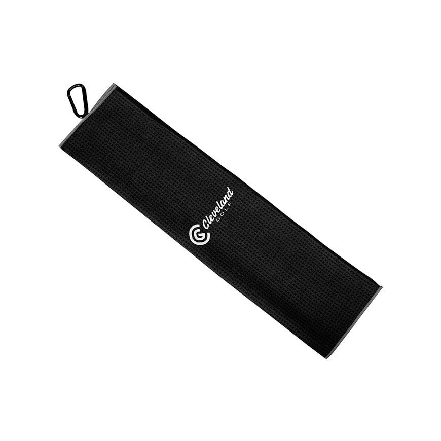 MAIN IMAGE OF CLEVELAND UNISEX TRI-FOLD BAG TOWEL IN BLACK 16&quot; X 21&quot; WITH HEAVY DUTY MICROFIBER