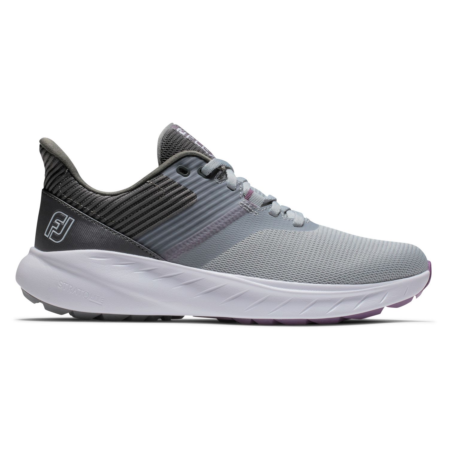MAIN IMAGE OF FOOTJOY WOMENS FLEX SPIKELESS GOLF SHOES IN GREY/WHITE/PURPLE 6 WITH BREATHABILITY
