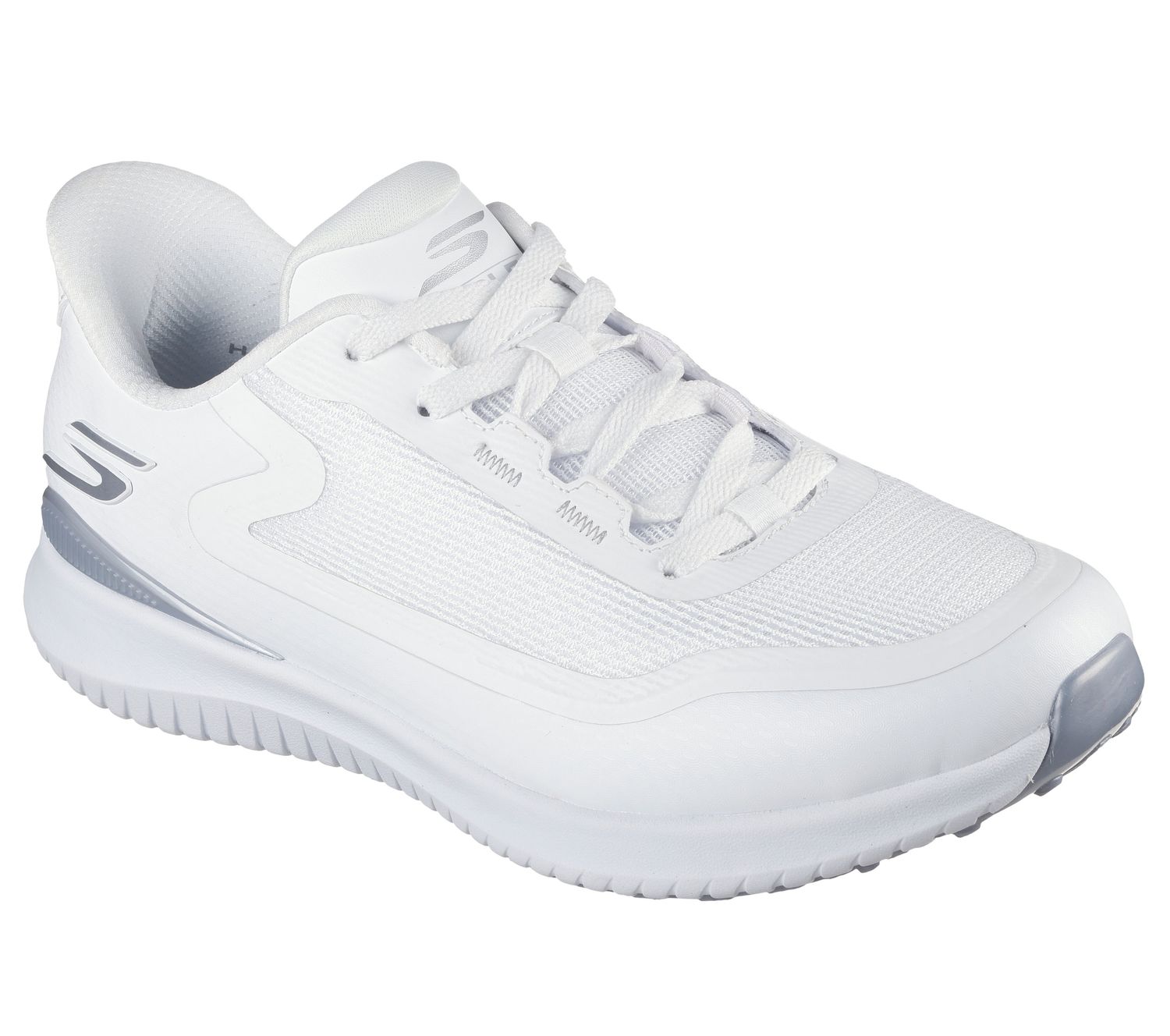 MAIN IMAGE OF SKECHERS WOMENS GO GOLF FLIGHT GOLF SHOES IN WHITE/SILVER 6 WITH WATERPROOFING