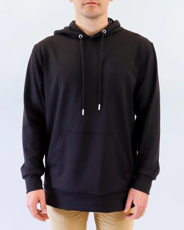 MAIN IMAGE OF YATTA MENS BLACK SOLID HOODIE IN BLACK MEDIUM WITH 4-WAY STRETCH AND MOISTURE WICKING