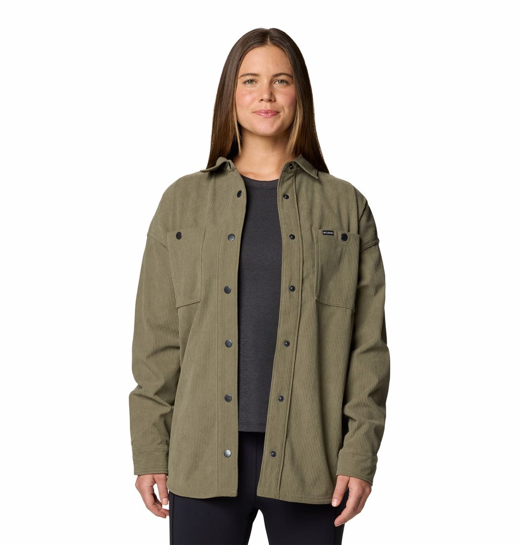 MAIN IMAGE OF COLUMBIA WOMENS BLUE POINT CREEK™ CORDUROY LONG SLEEVE SHIRT IN STONE GREEN SMALL