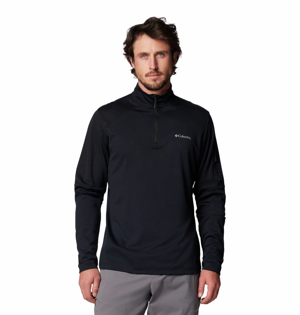 MAIN IMAGE OF COLUMBIA MENS COLUMBIA TECH™ KNIT 1/4 ZIP SWEATER IN BLACK SMALL WITH LIGHT WARMTH