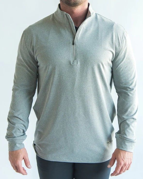 MAIN IMAGE OF YATTA MENS LIGHT GREY QUARTER ZIP SWEATER IN LIGHT GREY MEDIUM WITH 4-WAY STRETCH