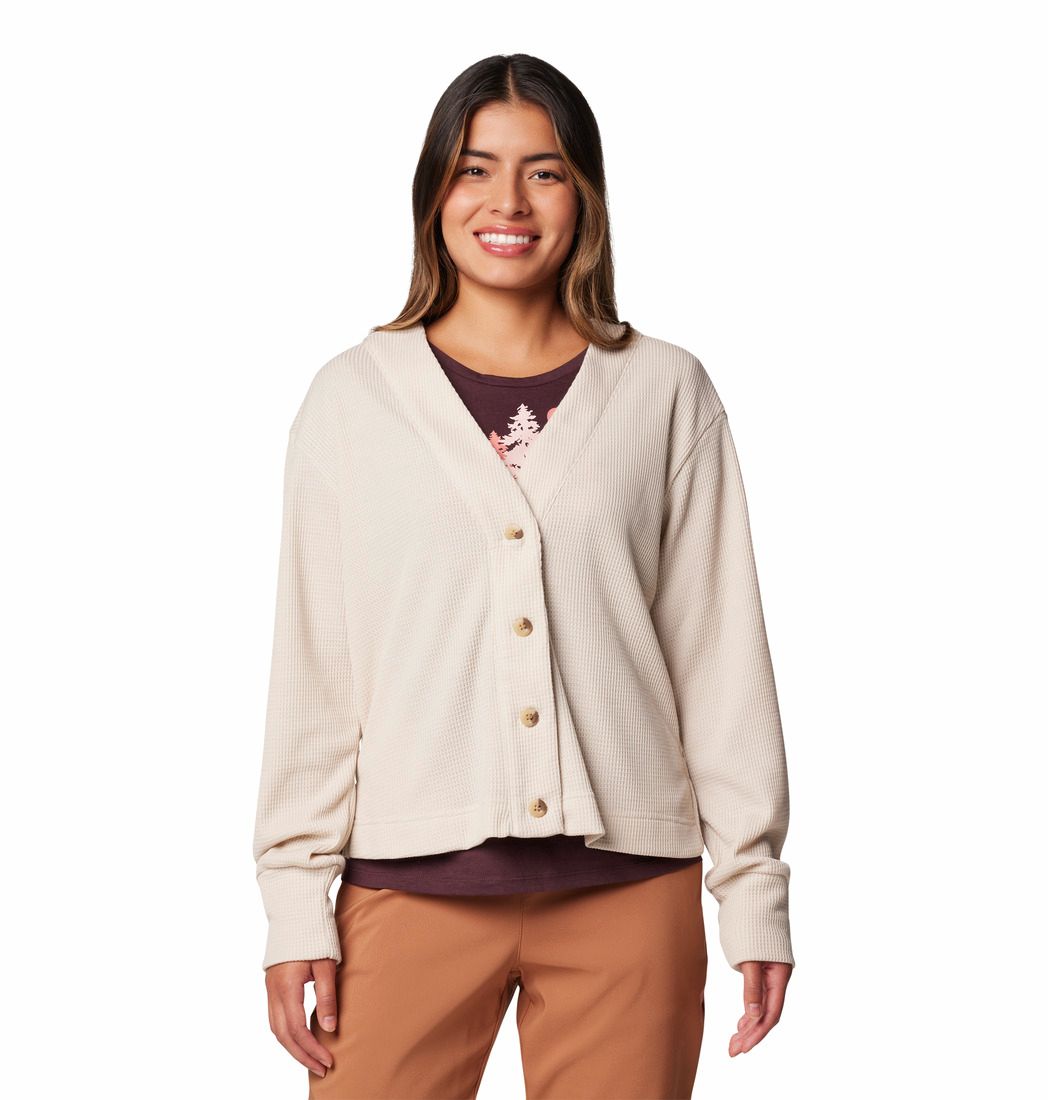 MAIN IMAGE OF COLUMBIA WOMENS HOLLY HIDEAWAY™ WAFFLE CARDIGAN SWEATER IN DARK STONE SMALL