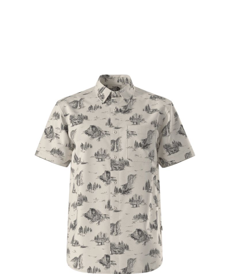 MAIN IMAGE OF THE NORTH FACE MENS BAYTRAIL PATTERN SHORT SLEEVE SHIRT IN WHITE DUNE YOSEMITE SMALL