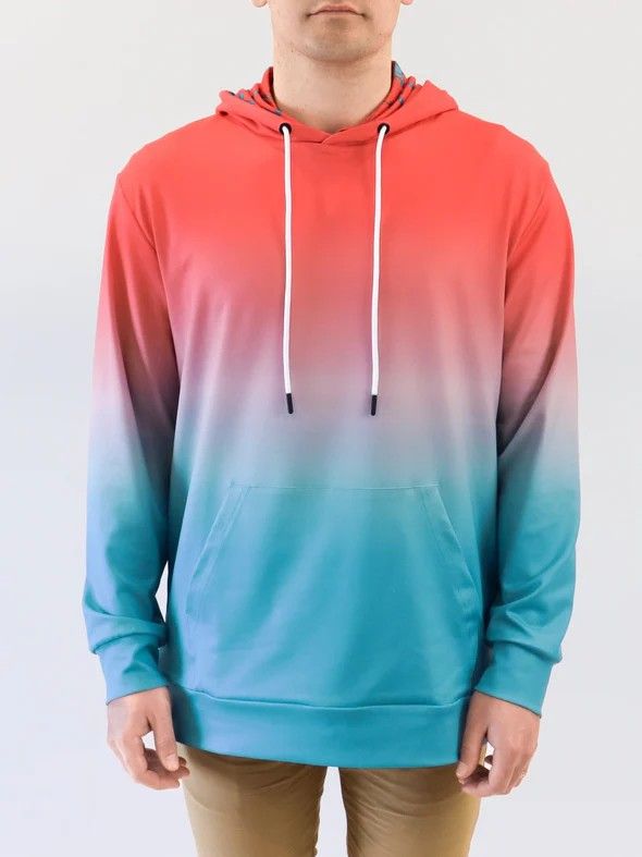MAIN IMAGE OF YATTA MENS BEACHY SUNSET HOODIE IN BEACHY SUNSET MEDIUM WITH 4-WAY STRETCH