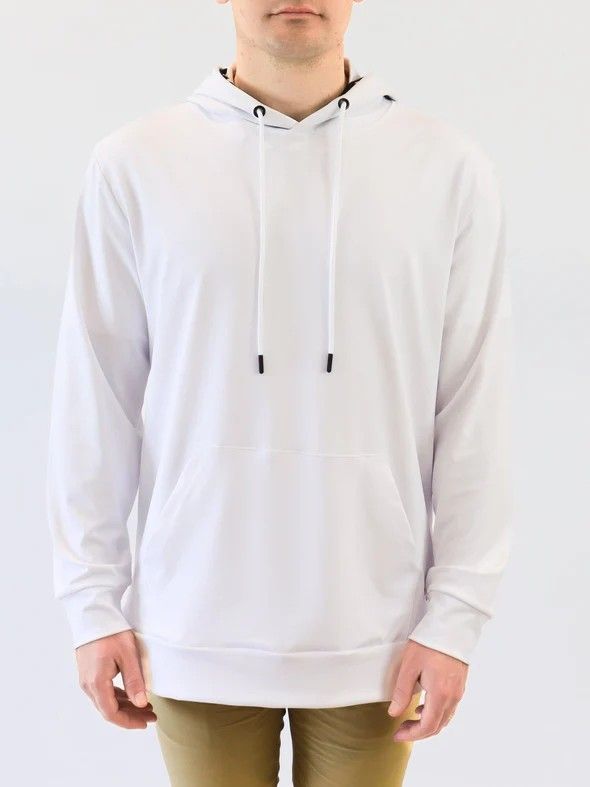 MAIN IMAGE OF YATTA MENS WHITE SOLID HOODIE IN WHITE MEDIUM WITH 4-WAY STRETCH AND MOISTURE WICKING