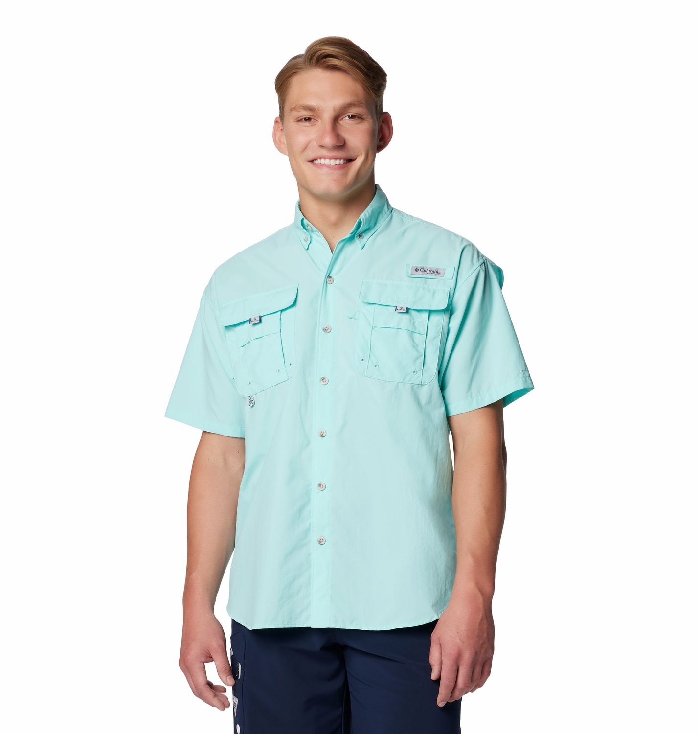 MAIN IMAGE OF COLUMBIA MENS BAHAMA™ II SHORT SLEEVE SHIRT IN GULF STREAM SMALL WITH UPF 50