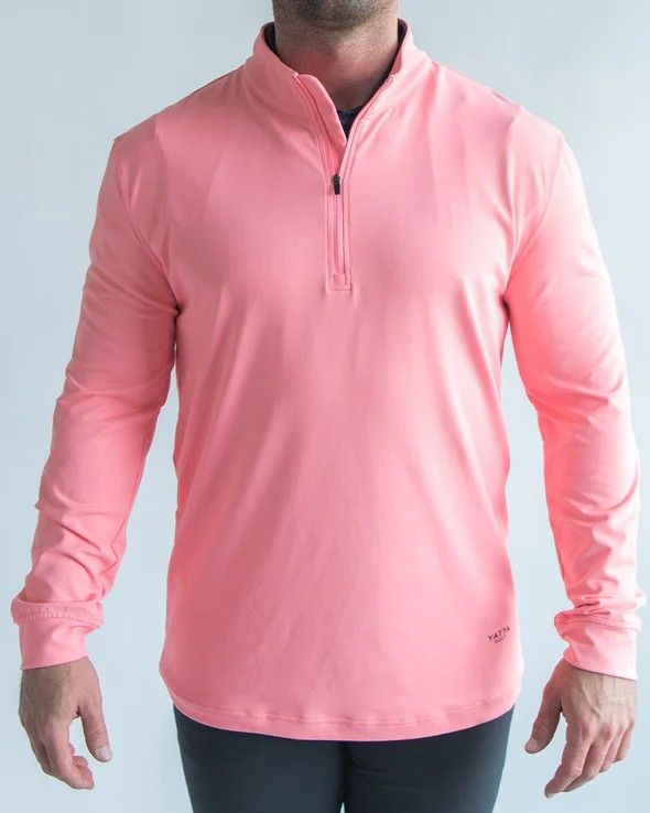 MAIN IMAGE OF YATTA MENS PINK QUARTER ZIP SWEATER IN PINK MEDIUM WITH 4-WAY STRETCH