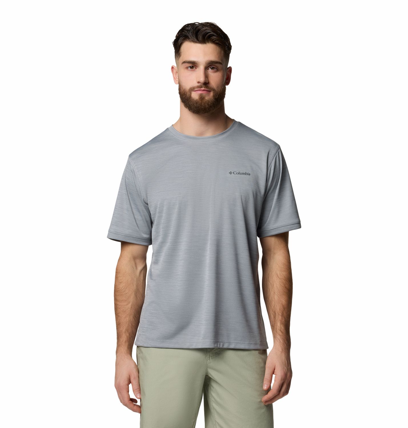 MAIN IMAGE OF COLUMBIA MENS SAGE PEAK™ KNIT CREW SHORT SLEEVE SHIRT IN COLUMBIA GREY HEATHER SMALL