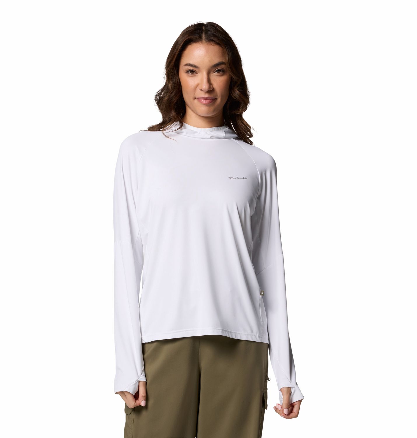 MAIN IMAGE OF COLUMBIA WOMENS SKIEN VALLEY™ HOODIE IN WHITE XS WITH UPF 50 AND KEEPS YOU COOL &amp; DRY