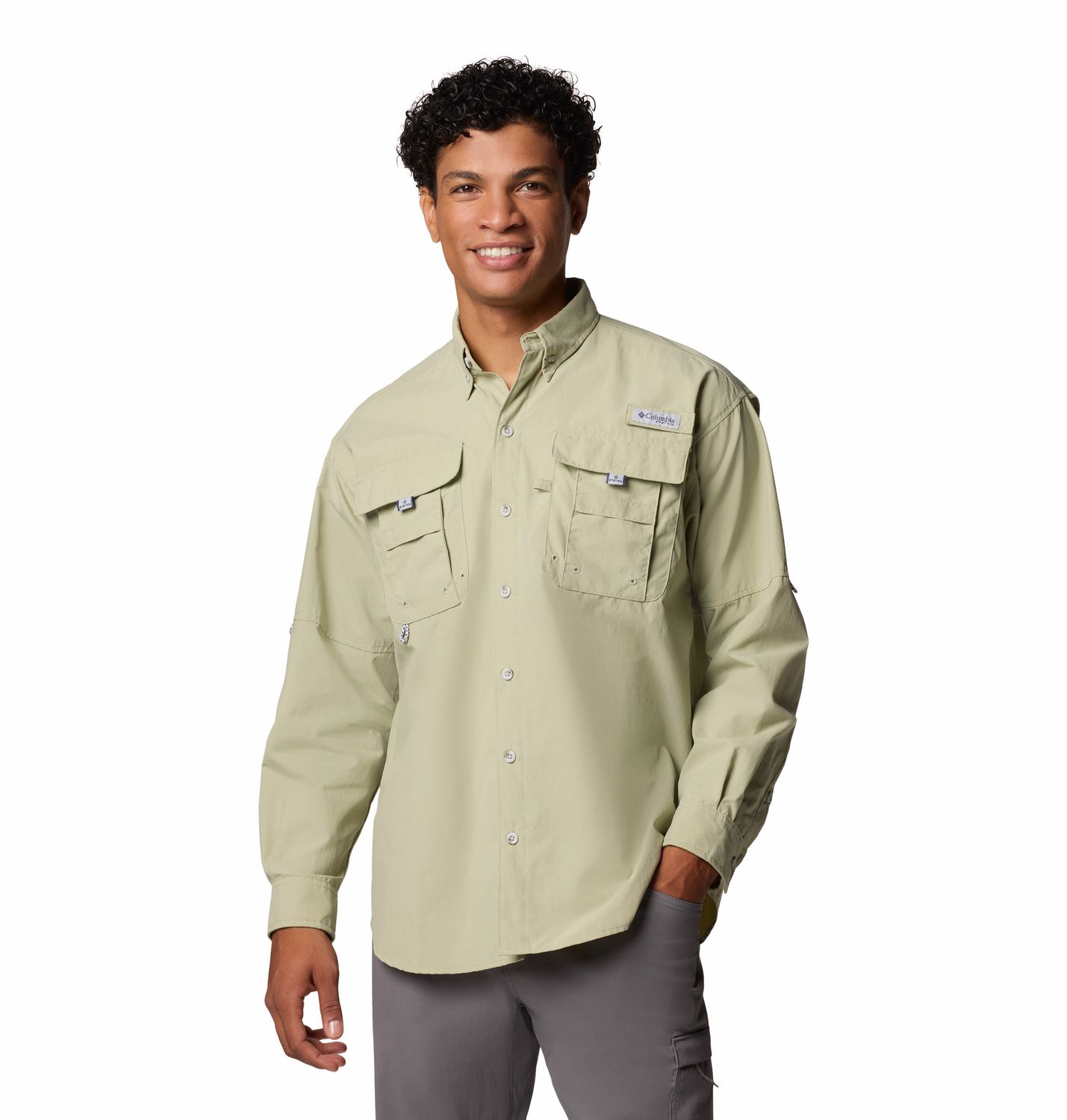 MAIN IMAGE OF COLUMBIA MENS BAHAMA™ II LONG SLEEVE SHIRT IN SMOKEY SAGE SMALL WITH UPF 50