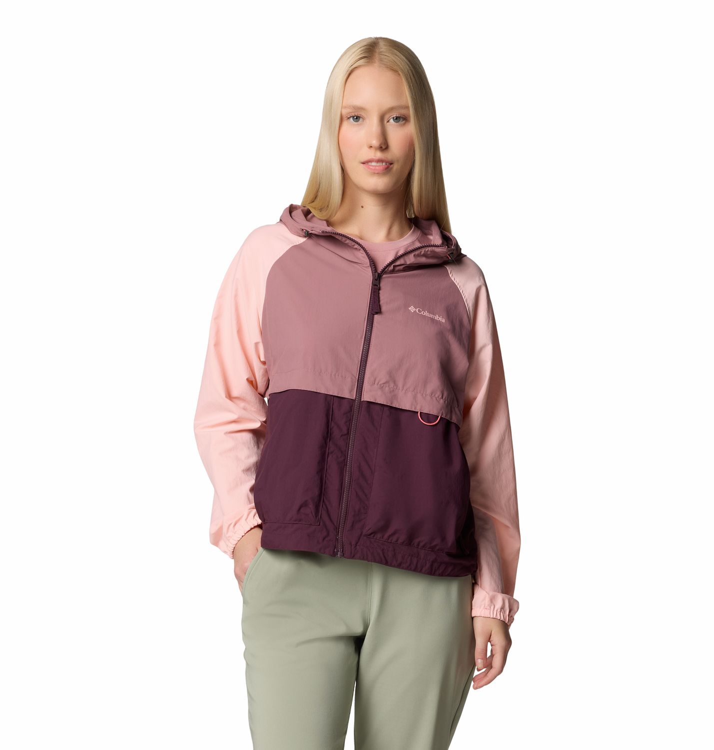 MAIN IMAGE OF COLUMBIA WOMENS SPIRE VALLEY™ WINDBREAKER JACKET IN MOONVISTA/FIG/PINK SAND XS