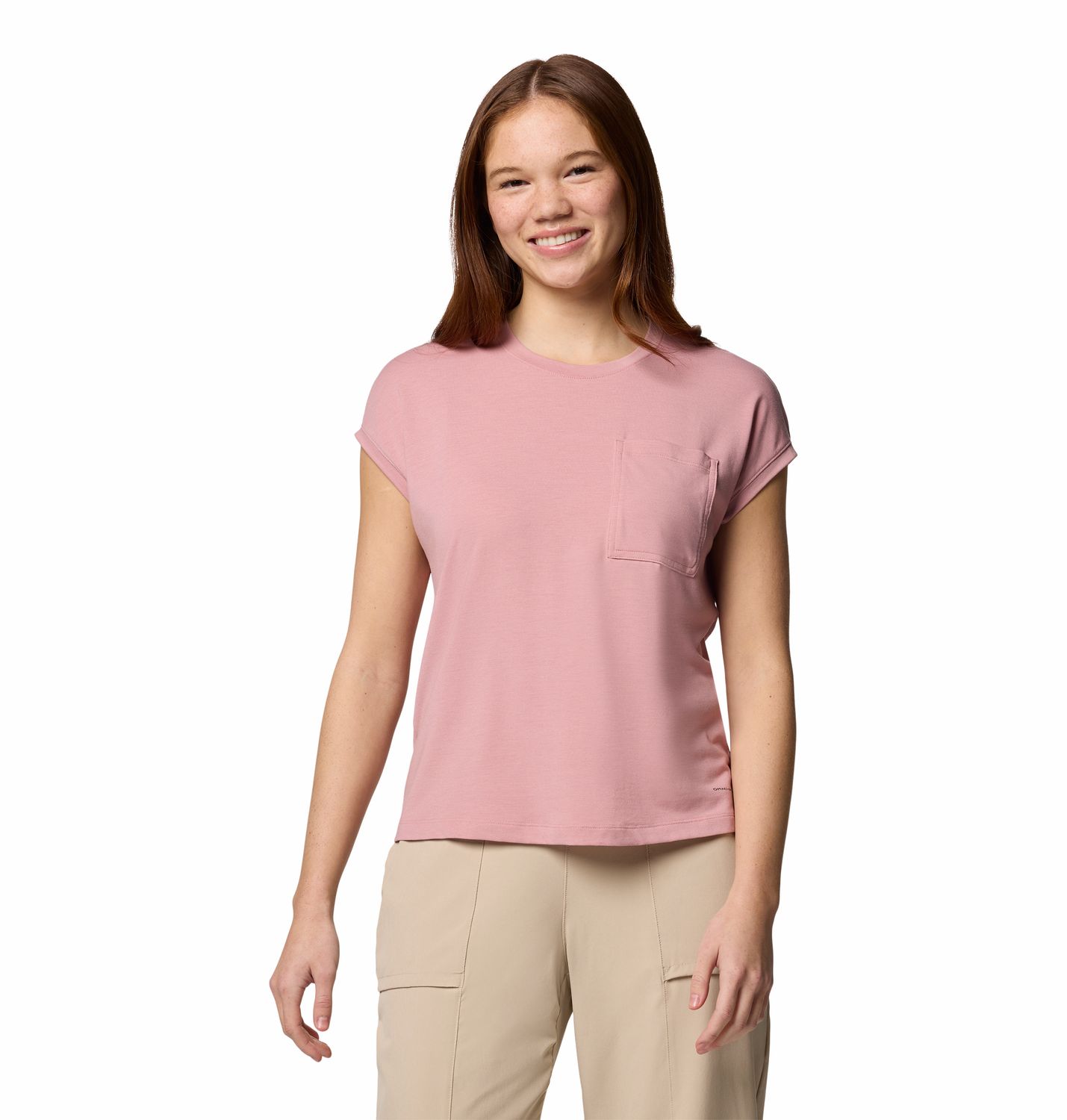 MAIN IMAGE OF COLUMBIA WOMENS BOUNDLESS TREK™ SHORT SLEEVE SHIRT IN ERASER PINK XS WITH SOFT FABRIC